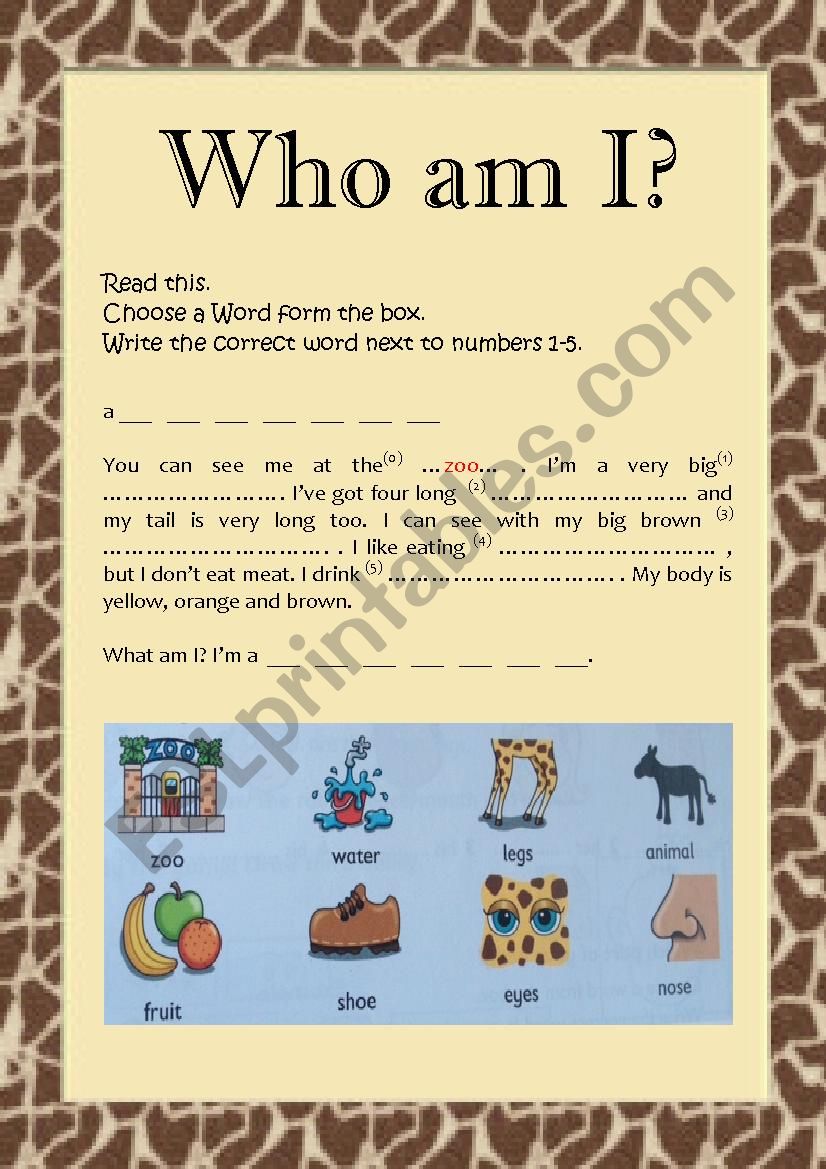 Who am I? worksheet