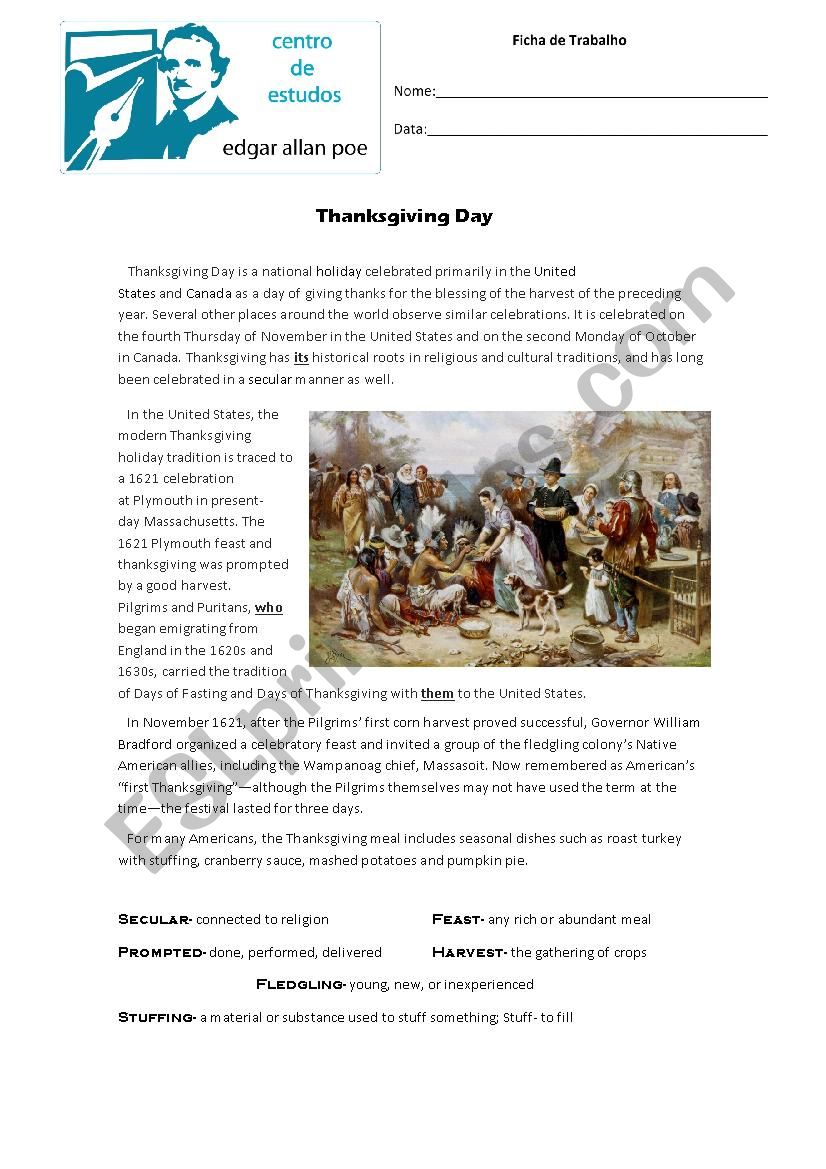 Thanksgiving worksheet