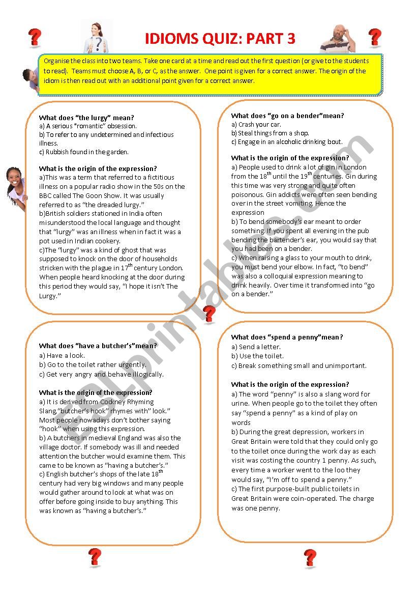 Idioms Quiz: Part 3 worksheet