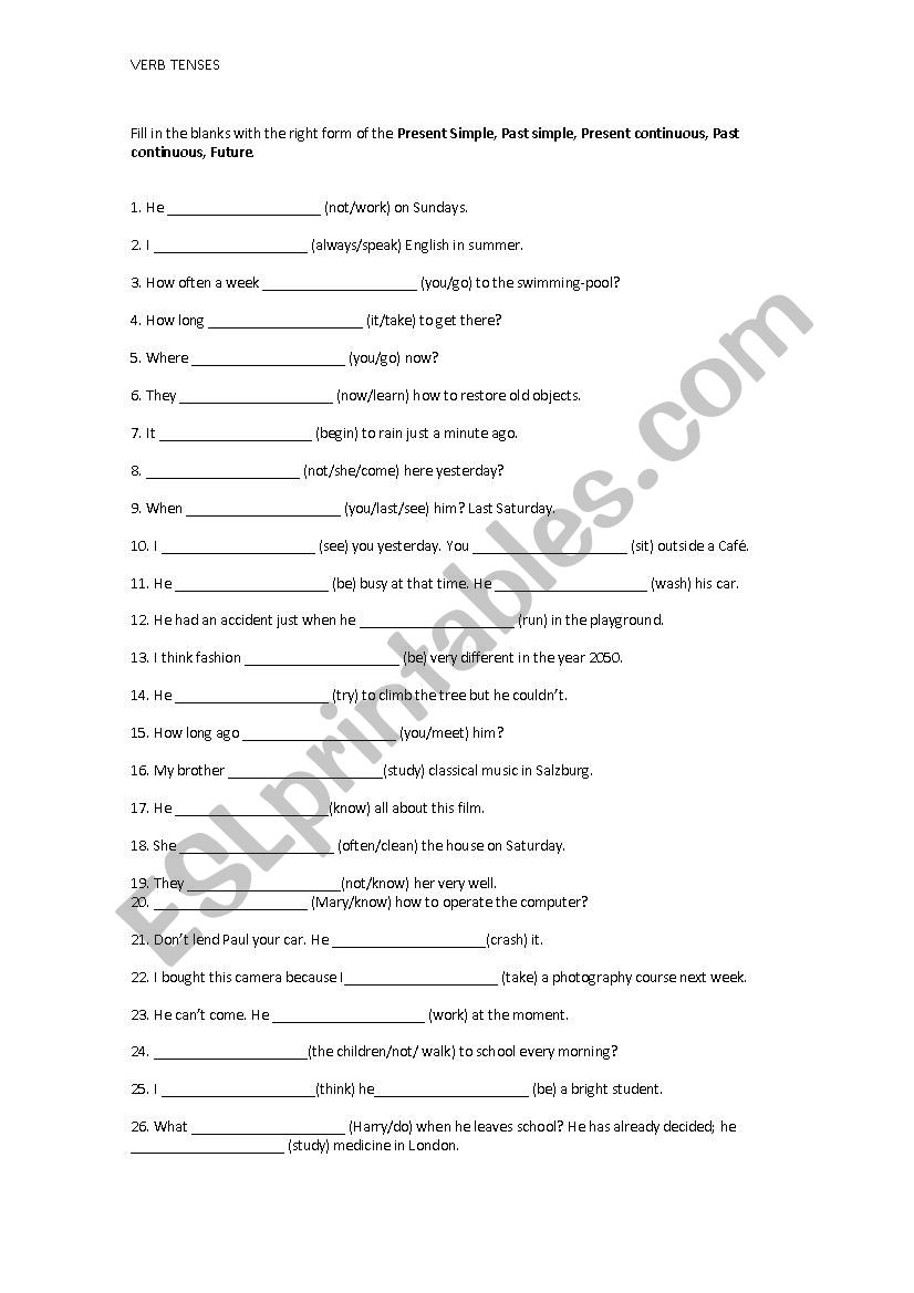 Verb tenses  worksheet