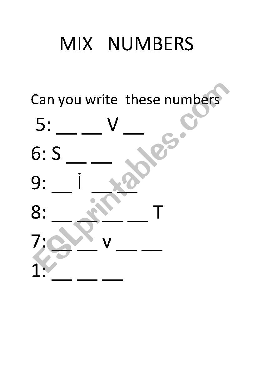 NUMBERS worksheet