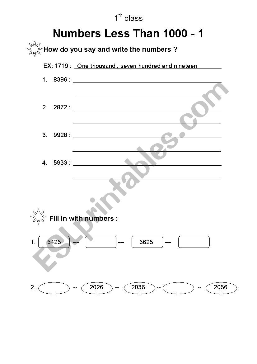 number less than 1000 worksheet