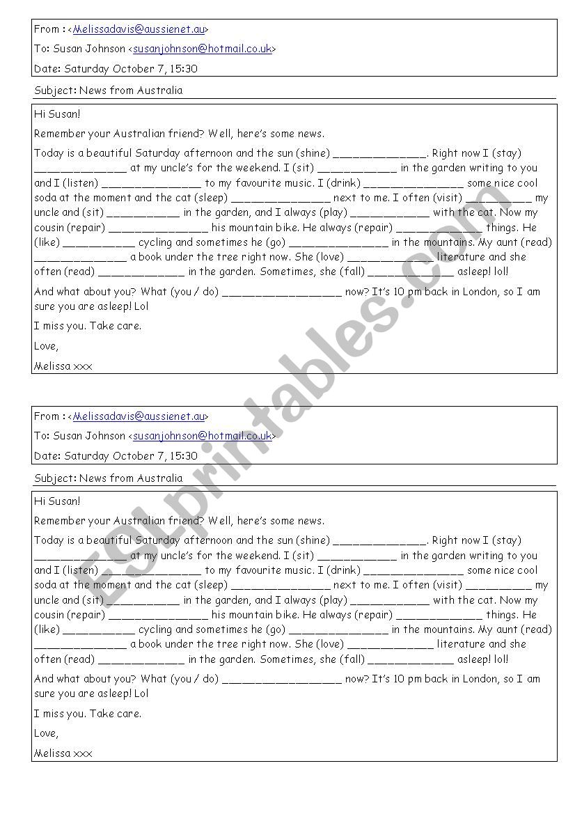 Email Simple Present - Present Continuous