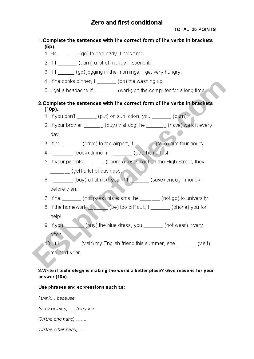 Zero and first conditional test