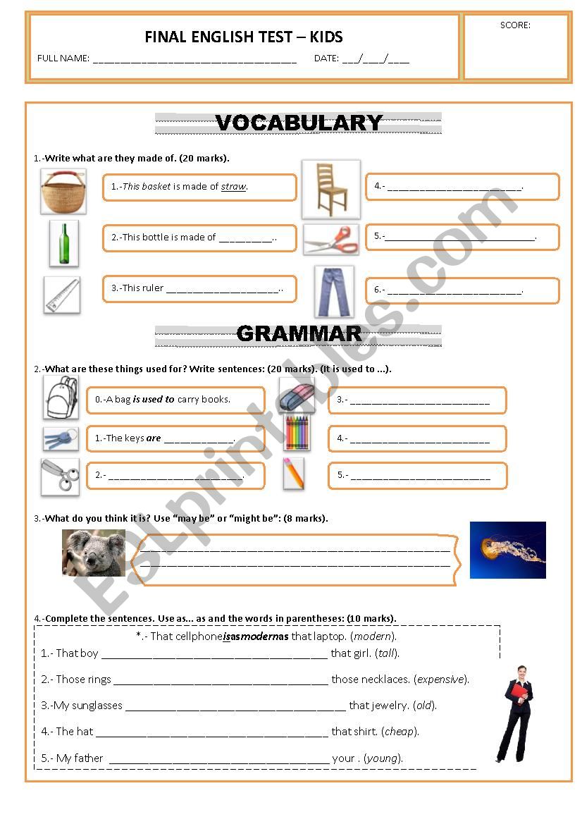FINAL ENGLISH TEST KIDS worksheet