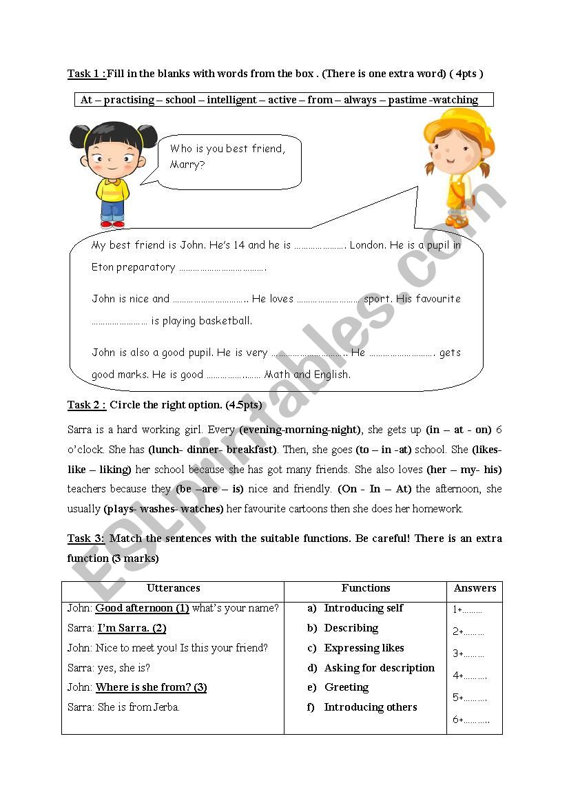 end of term exam 1/ 7th form worksheet