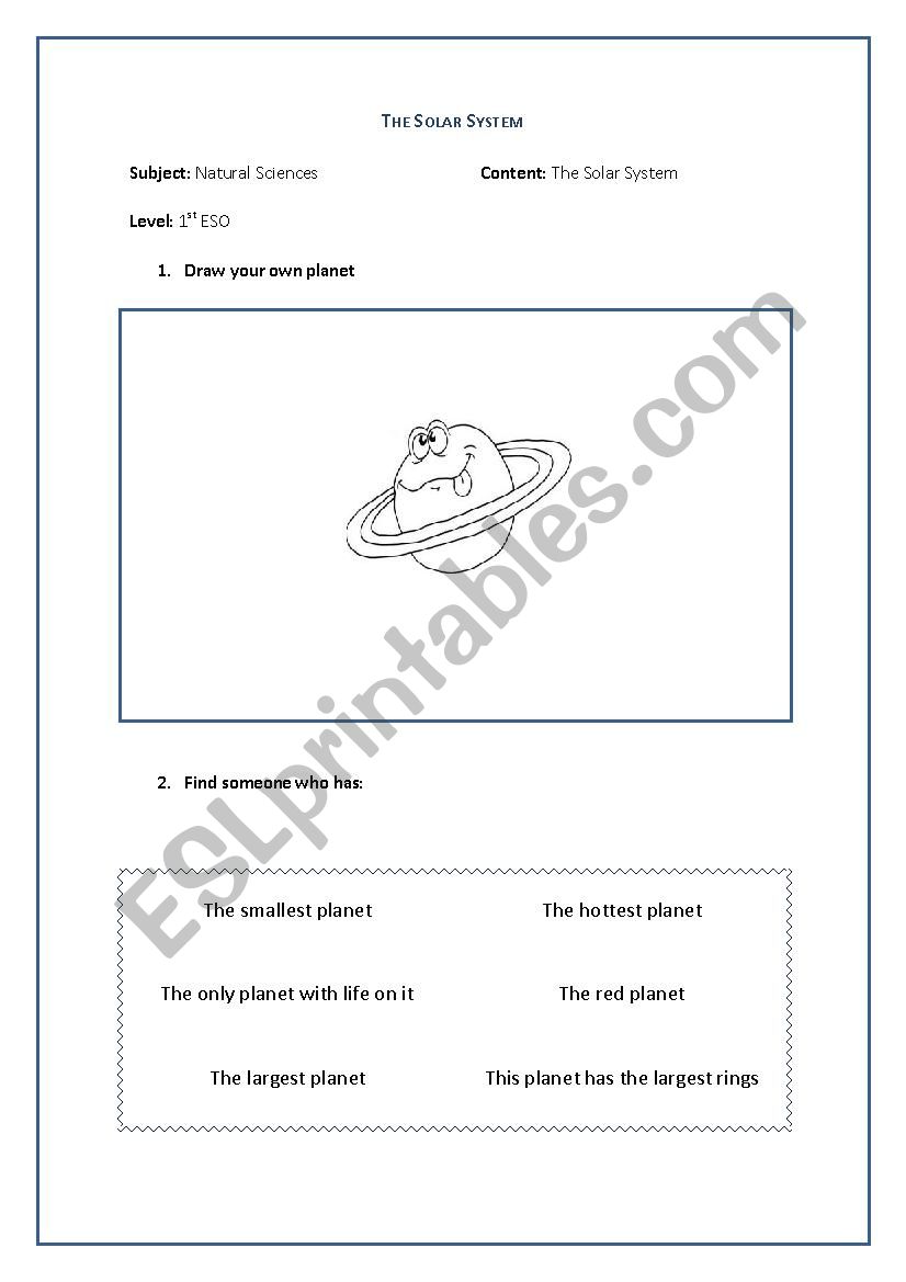 The Solar System worksheet