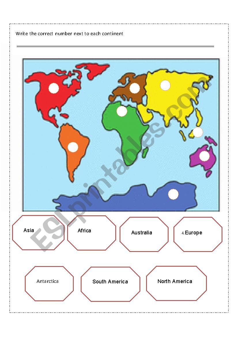 World Continents worksheet