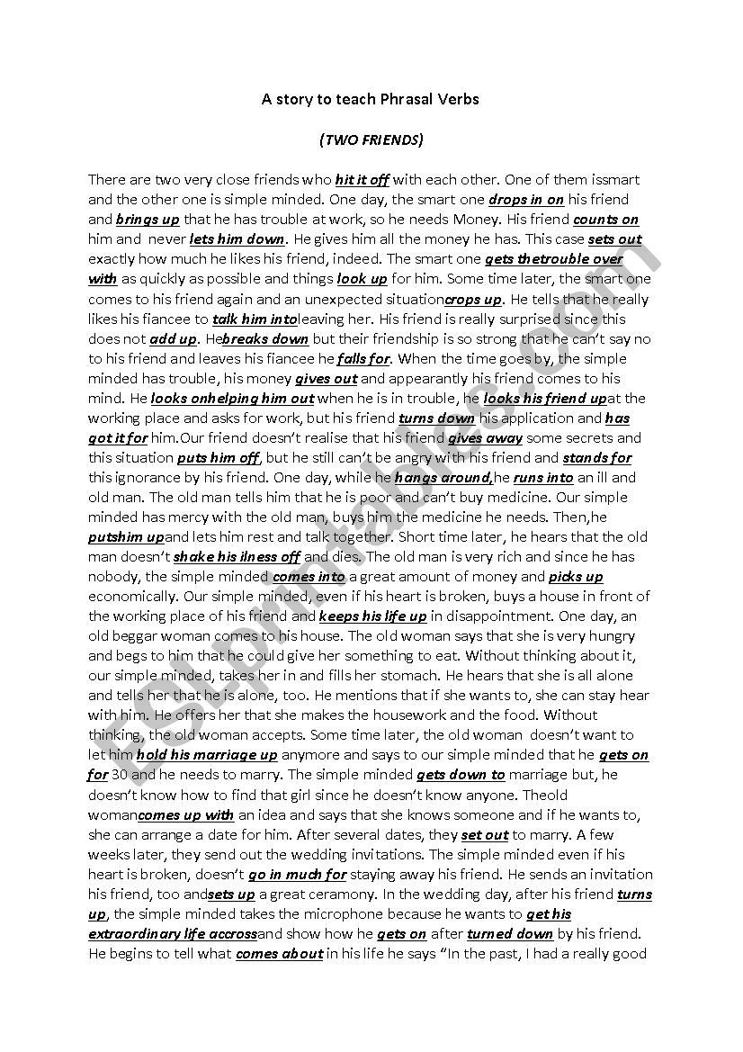 phrasal verbs story worksheet