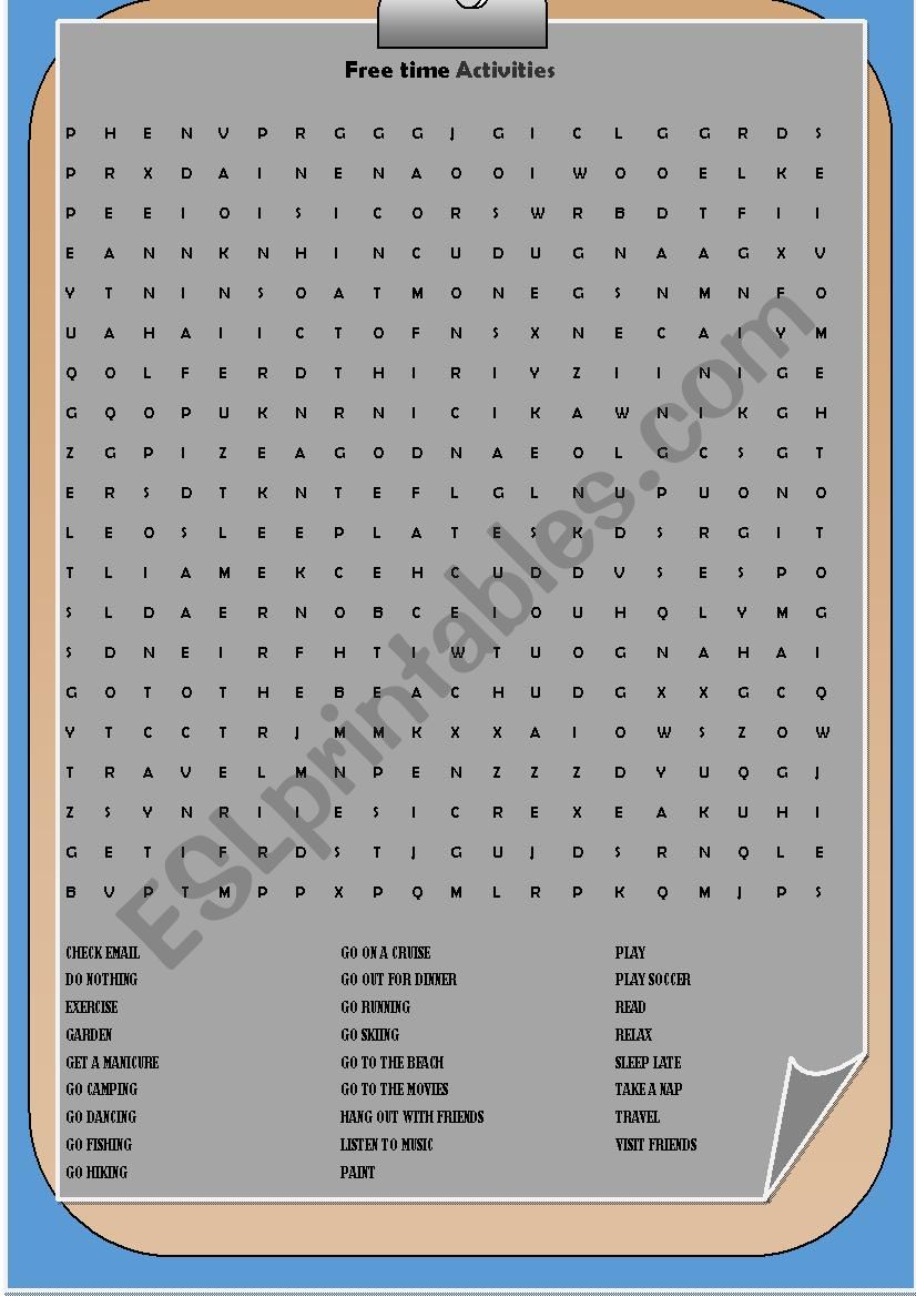 Free Time Activities word search