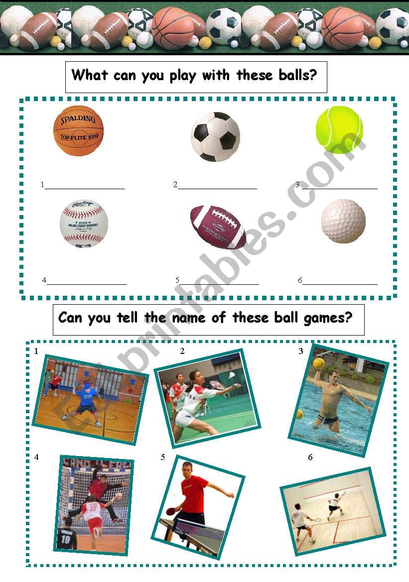Ball games worksheet