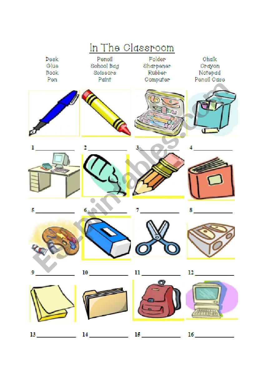 CLASSROOM OBJECTS worksheet