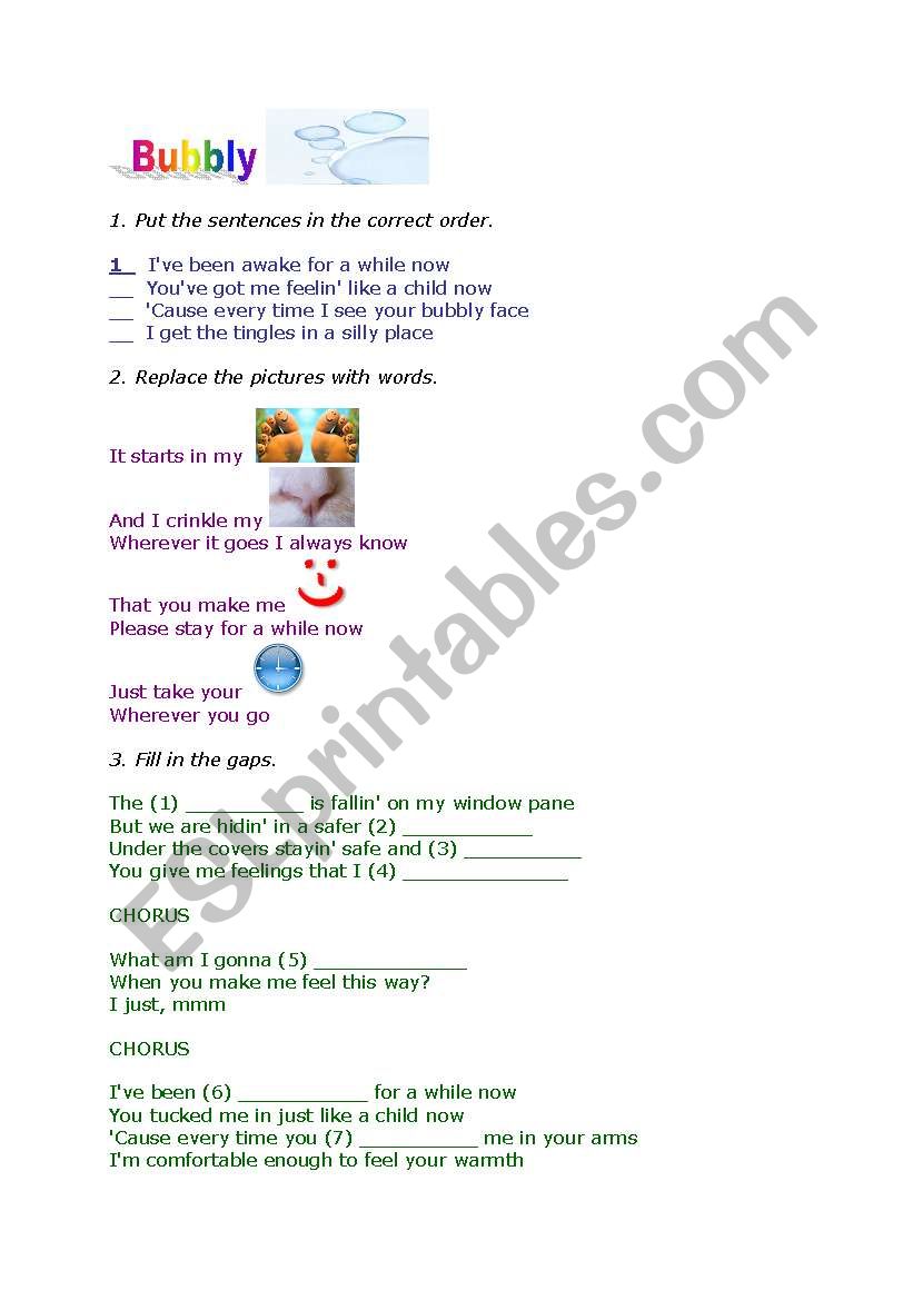 Bubbly by Colbie Caillat worksheet