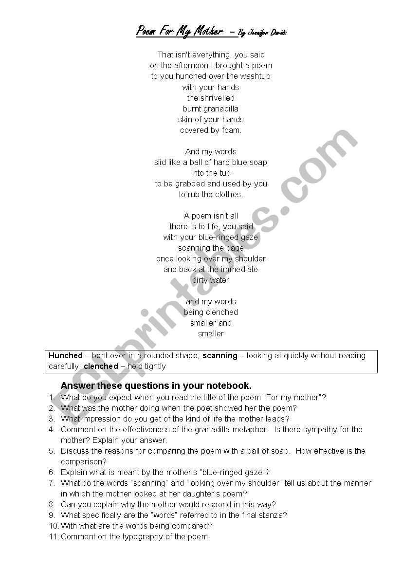 Poems and worksheets worksheet