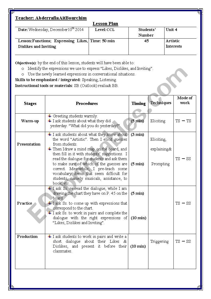 Likes & Dislikes worksheet