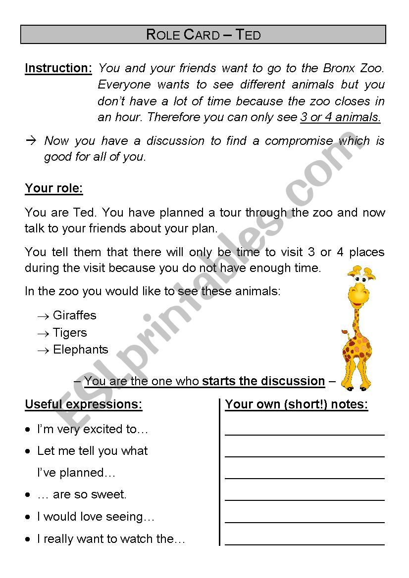 Role Play Going to the zoo worksheet