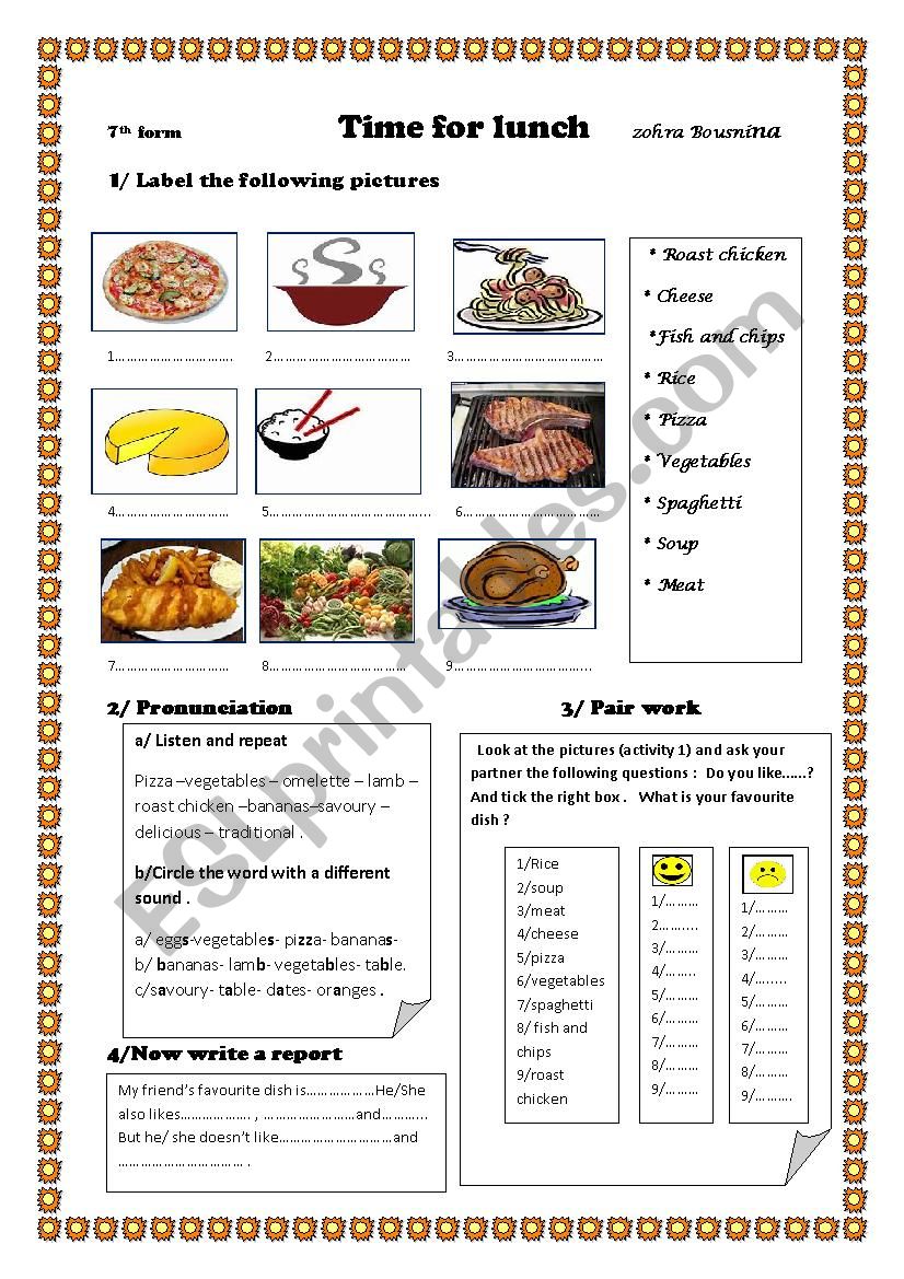 Time for lunch worksheet