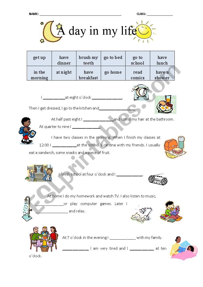 A day in my life worksheet