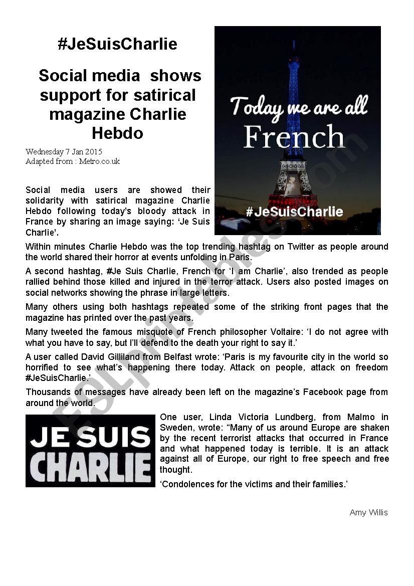 JE SUIS CHARLIE worksheet