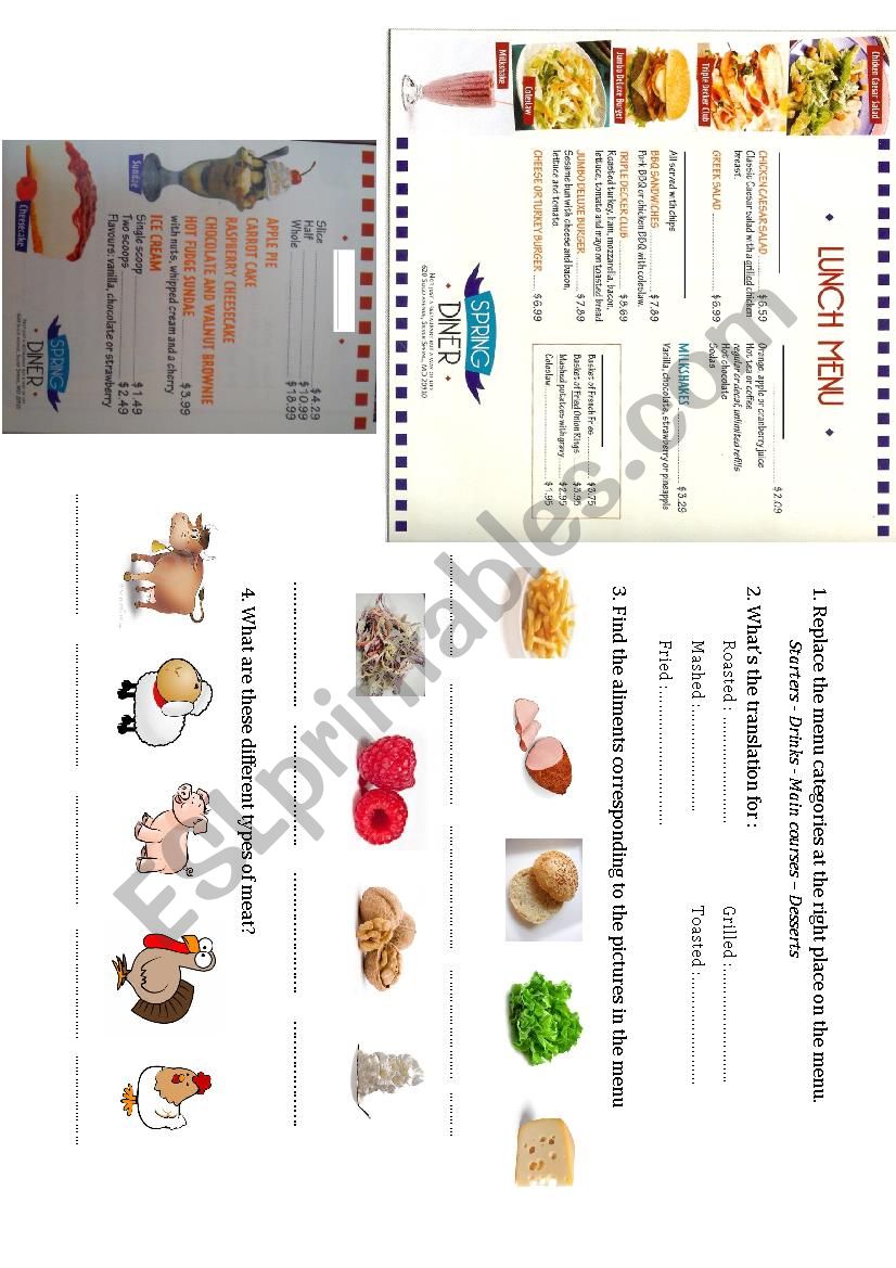 Menu worksheet worksheet