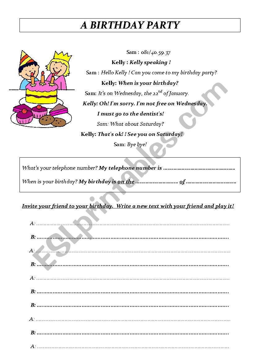 The birthday party worksheet