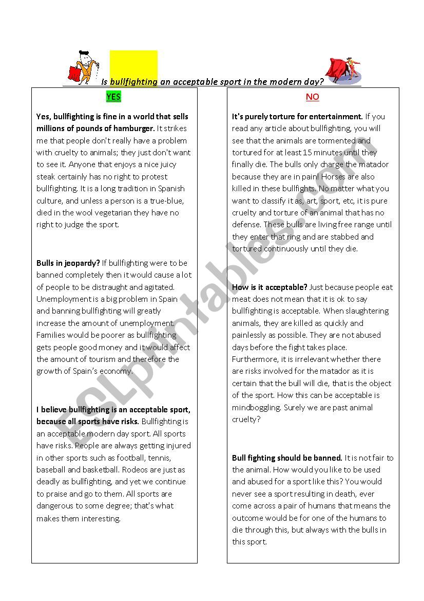 Bullfighting Debate worksheet