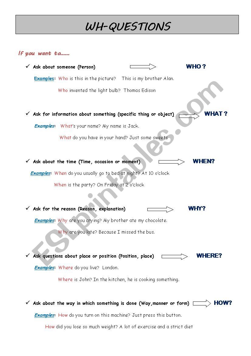 Wh questions worksheet