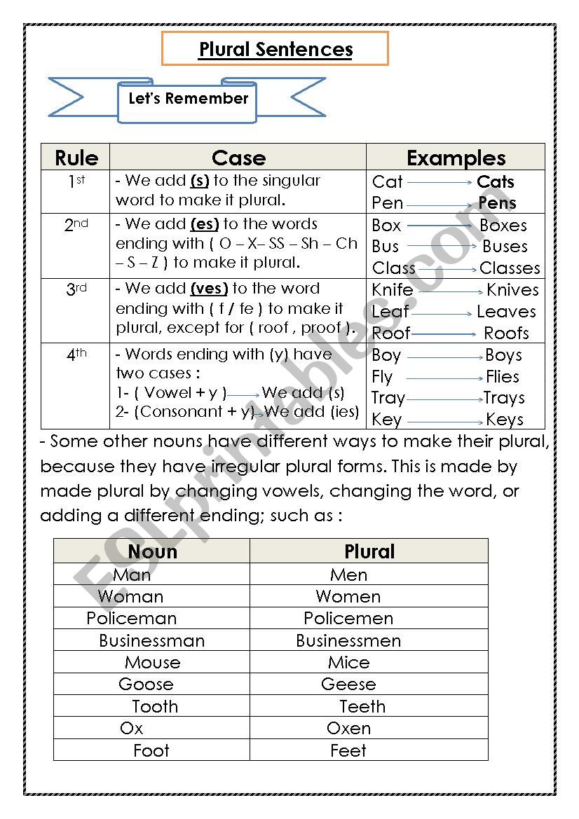 Plural Sentences worksheet