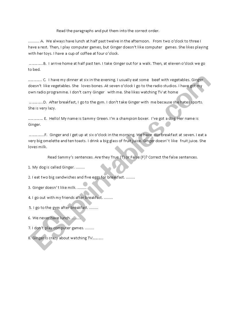 reading text worksheet