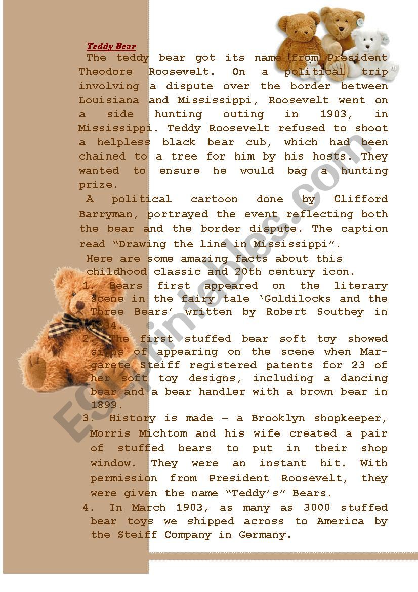 Teddy bear worksheet