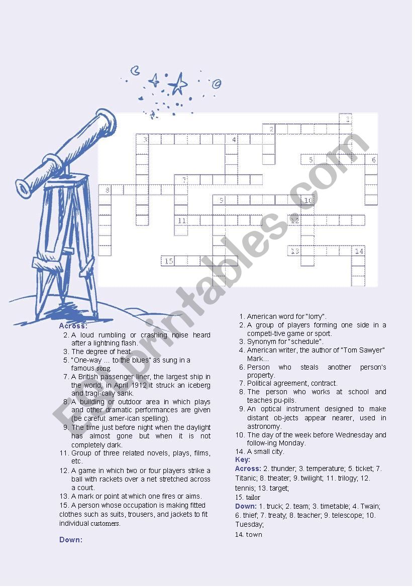 Troublesome crossword worksheet