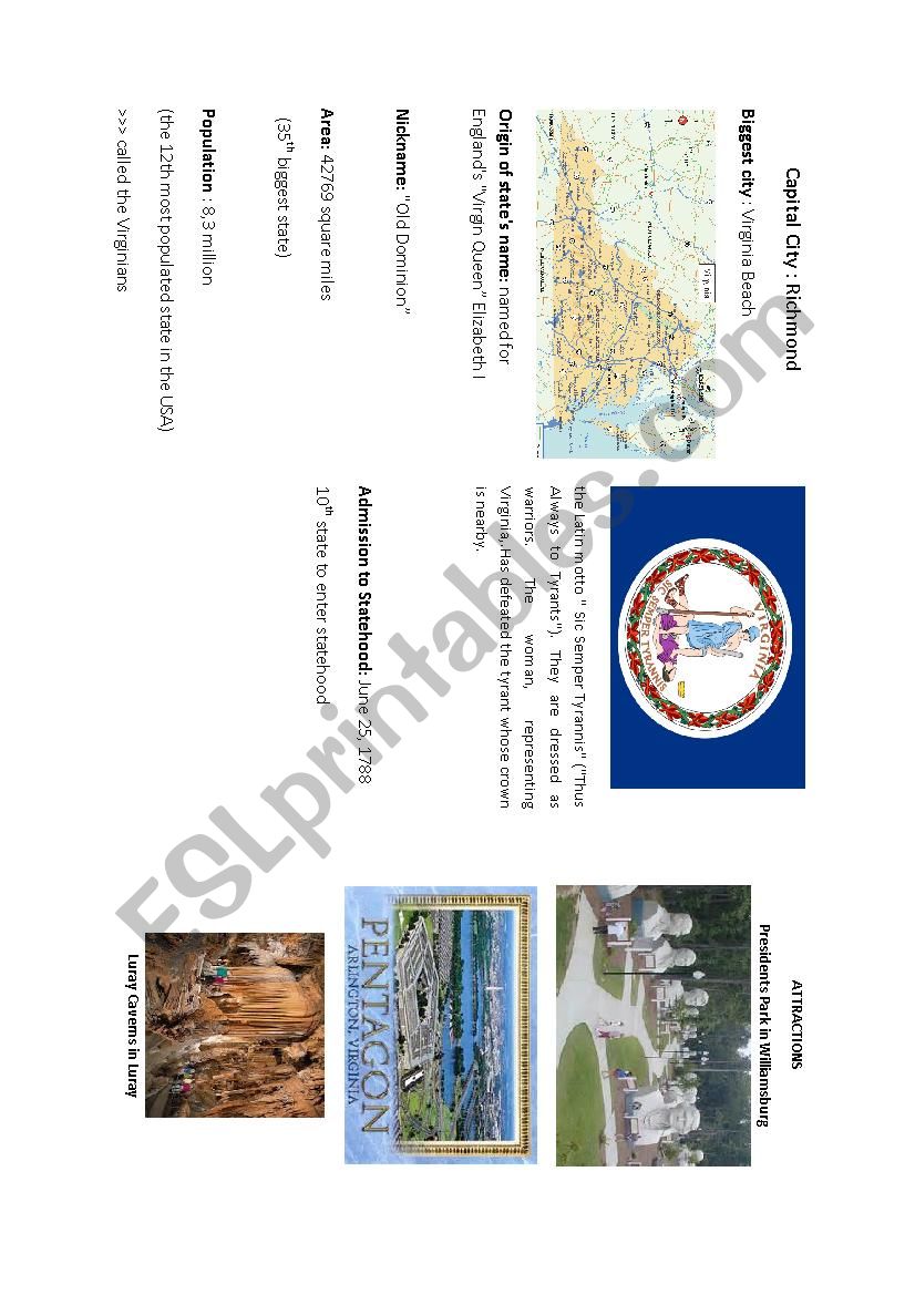 Leaflet on Viriginia (USA) worksheet