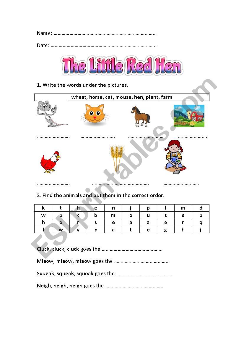 The Little Red Hen worksheet