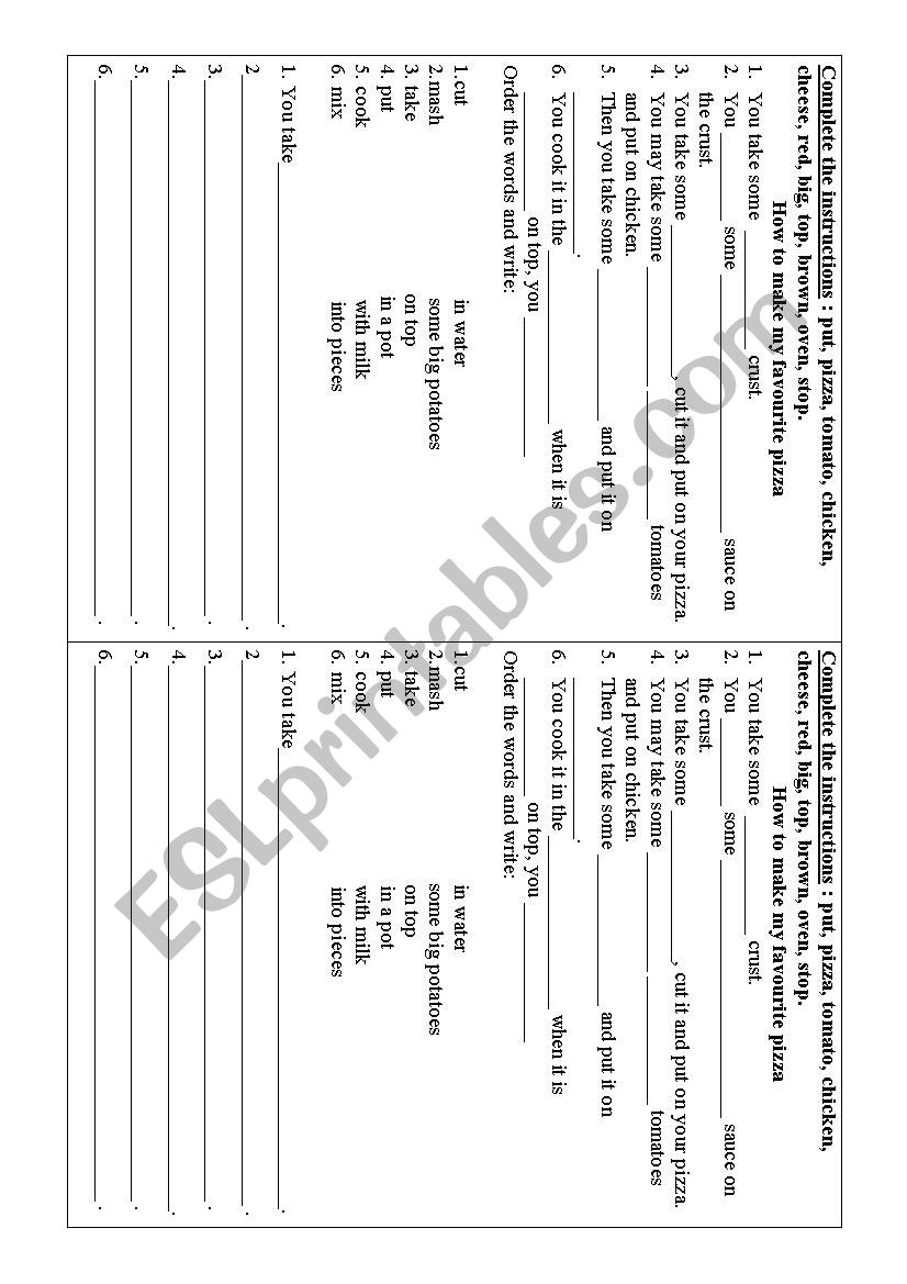 Instructions for cooking pizza