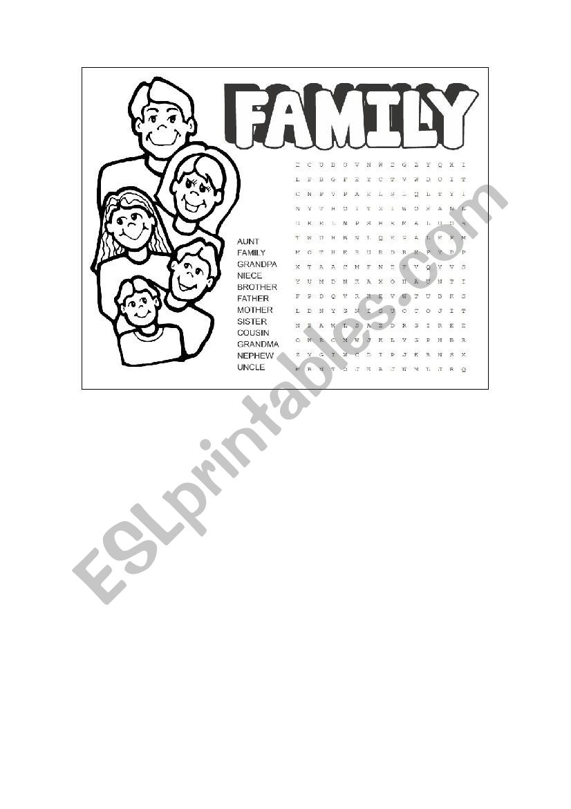 Family word search worksheet