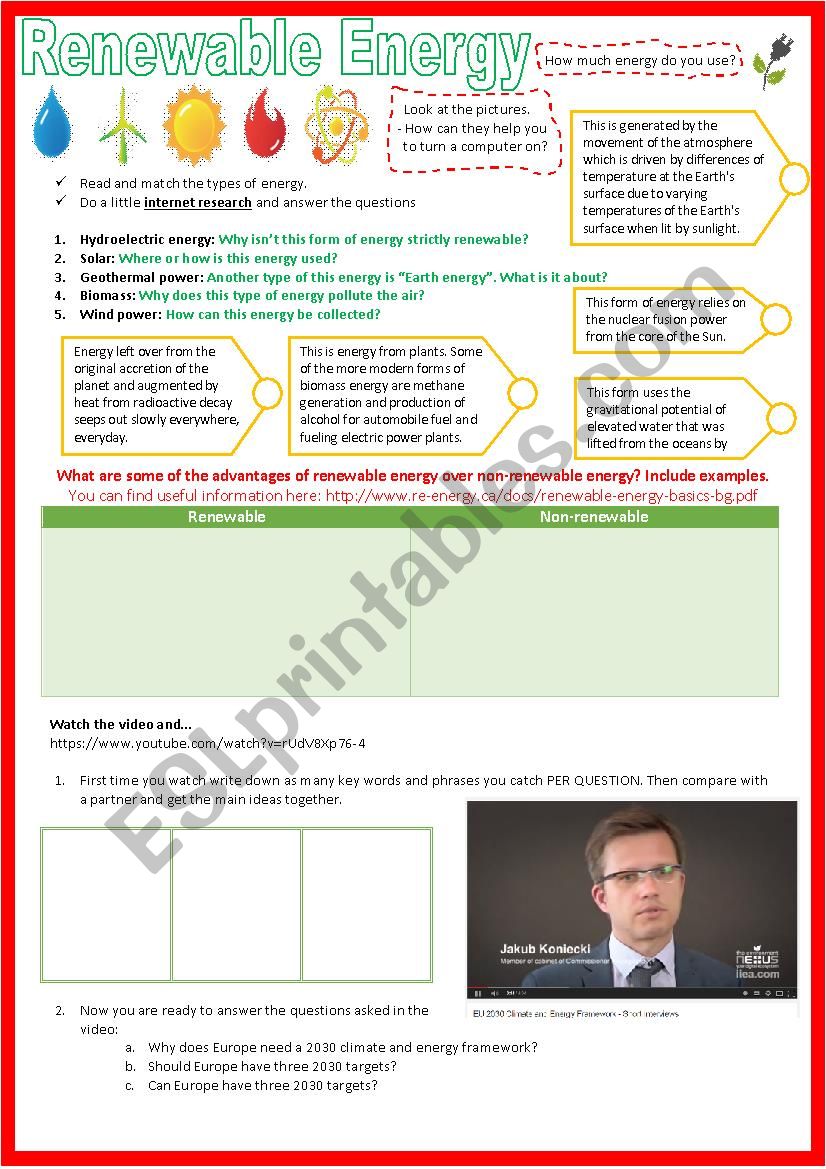 Renewable energy worksheet