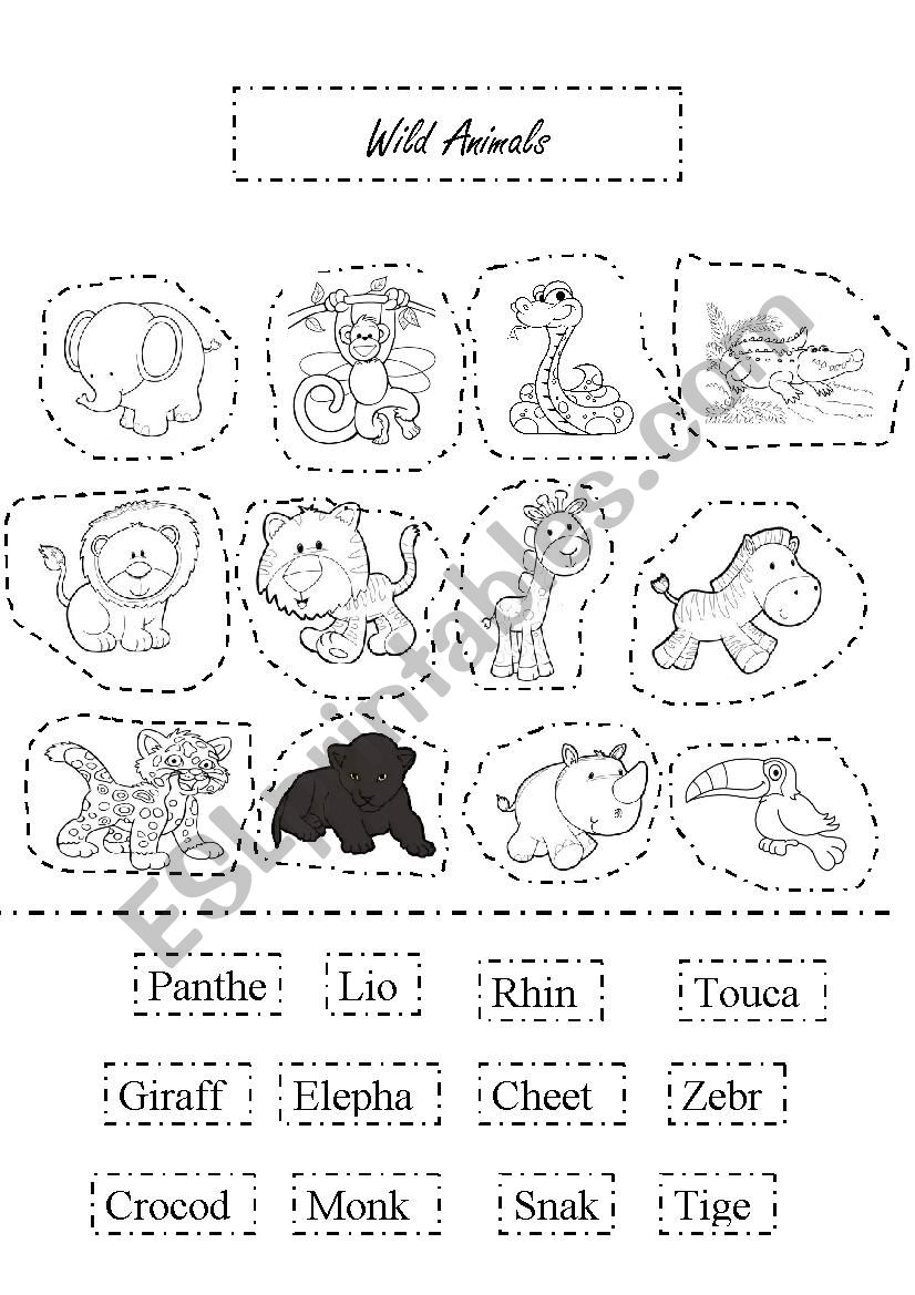 Wild Animals Cut and Paste worksheet