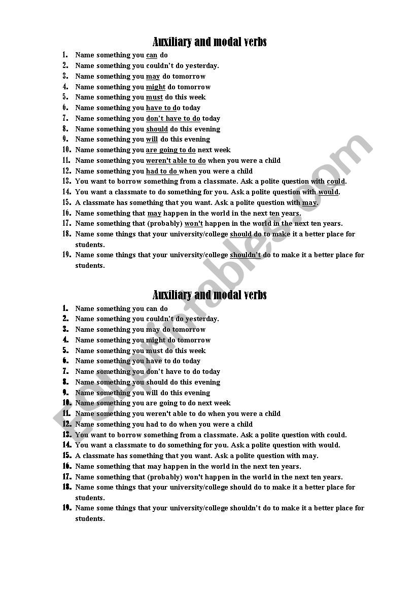 Auxiliary and modal verbs worksheet