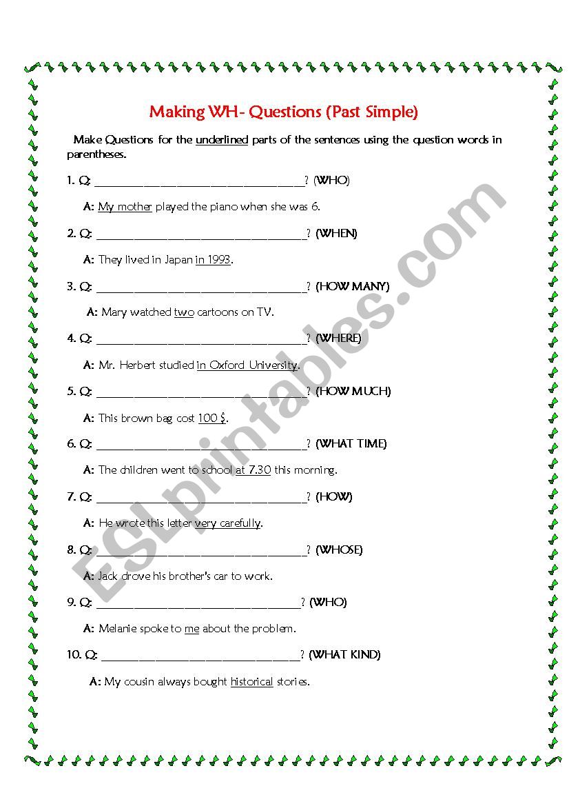 A Quick Quiz on Wh- Questions in Past Simple Tense