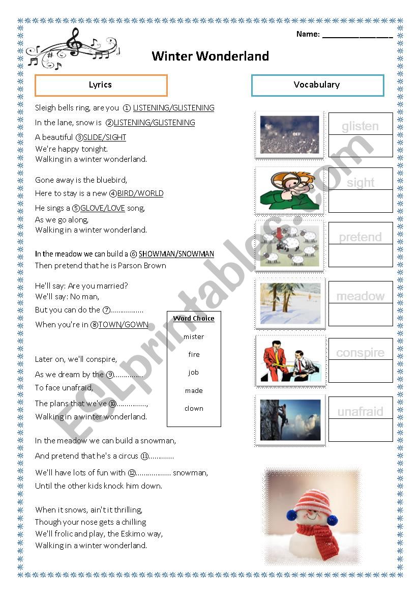 Winter Wonderland-song worksheet