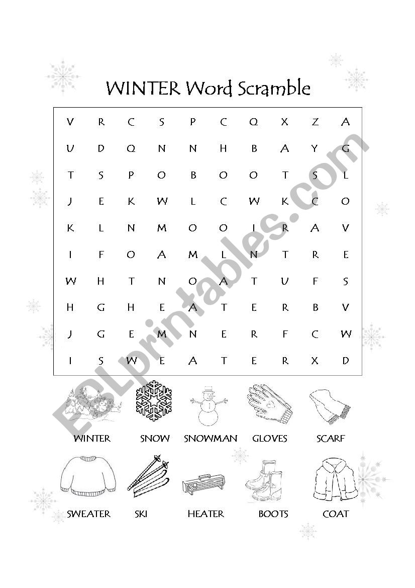 Winter Word Scramble worksheet