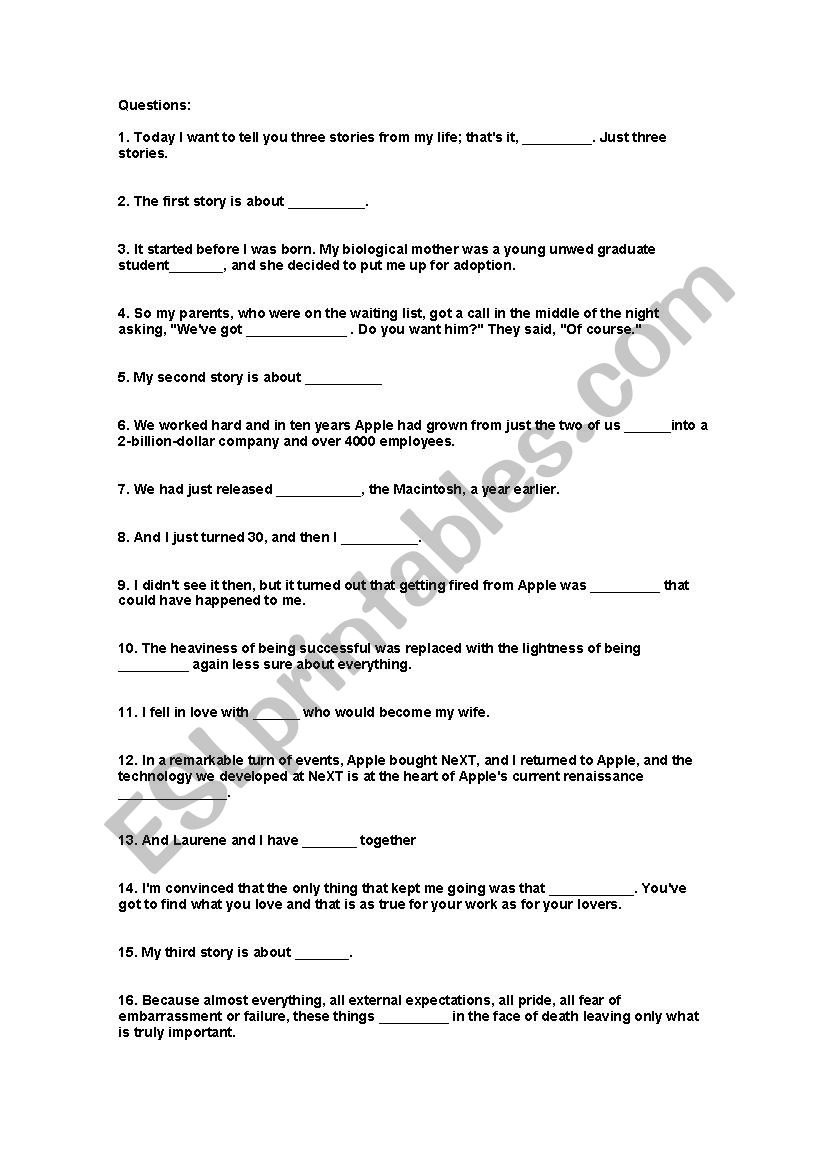 Steve Jobs Listening Exercise worksheet