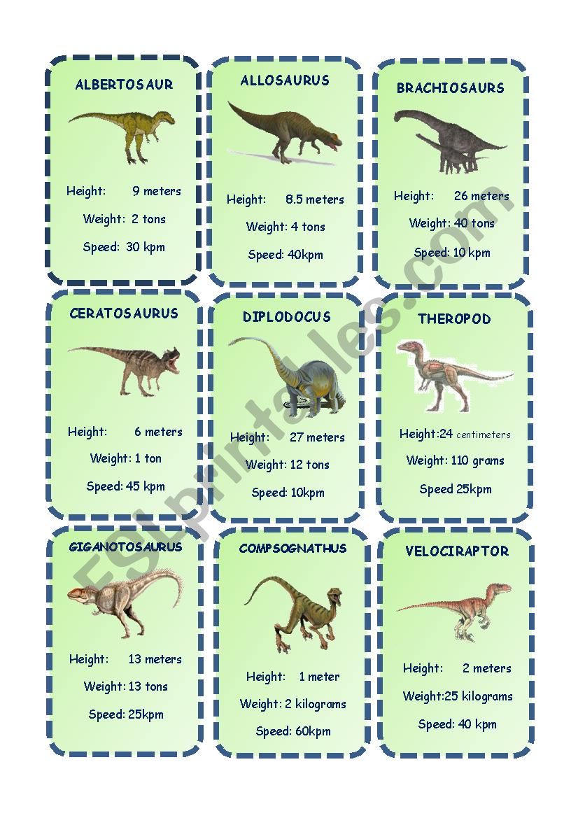 Dinosaur Trump Cards worksheet