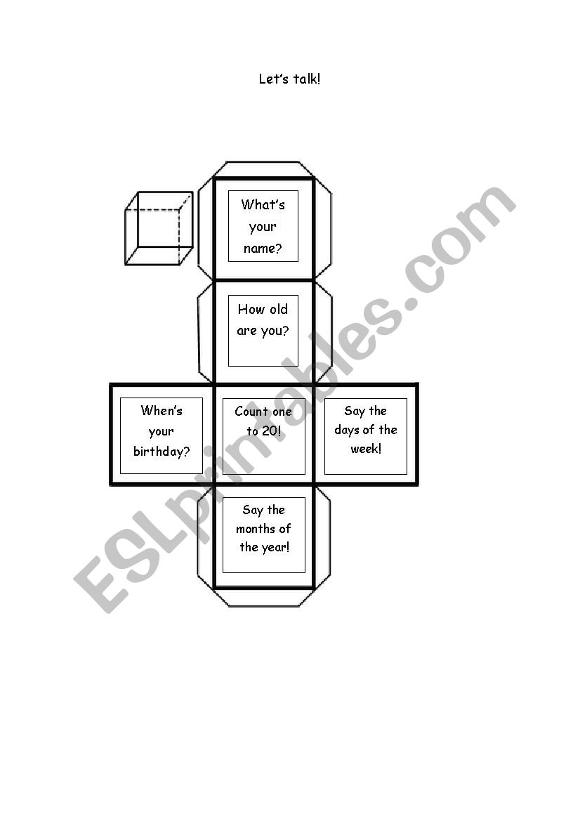 Question cubes! worksheet