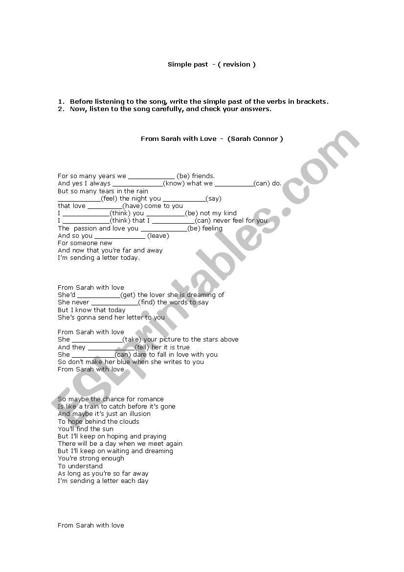 From Sarah with love- a song worksheet