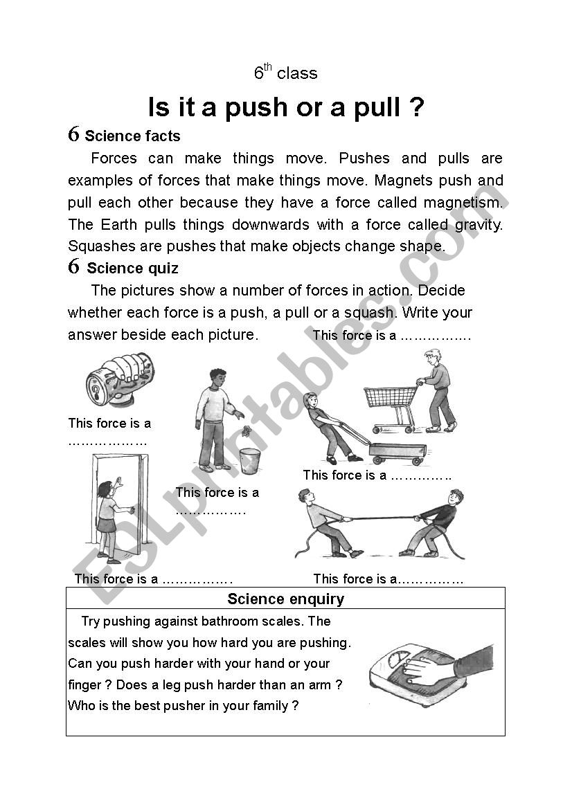 Is it a push or a pull ? worksheet