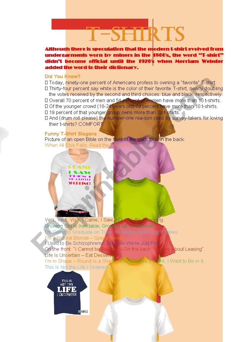 Interesting facts about T-shirts - ESL worksheet by TatyanaVM