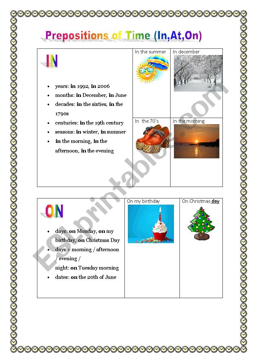 Preposition of time worksheet