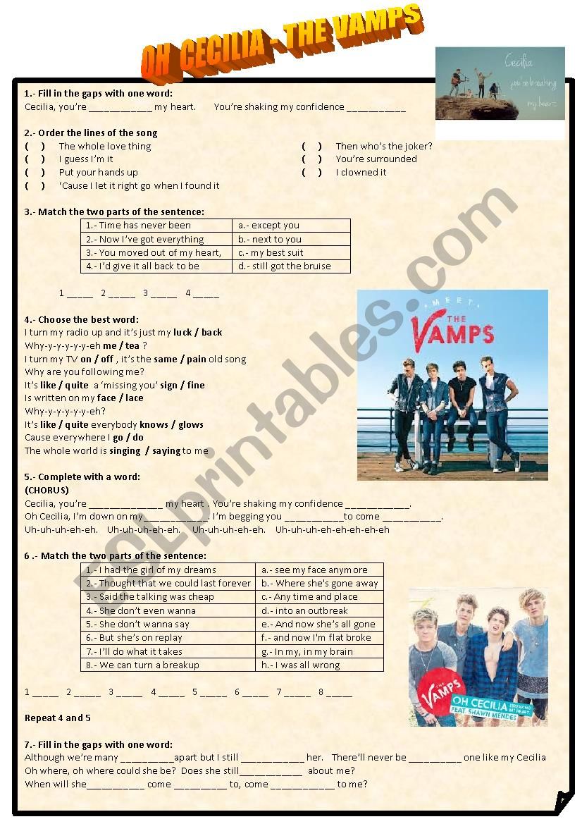 Oh Cecilia! - The Vamps worksheet