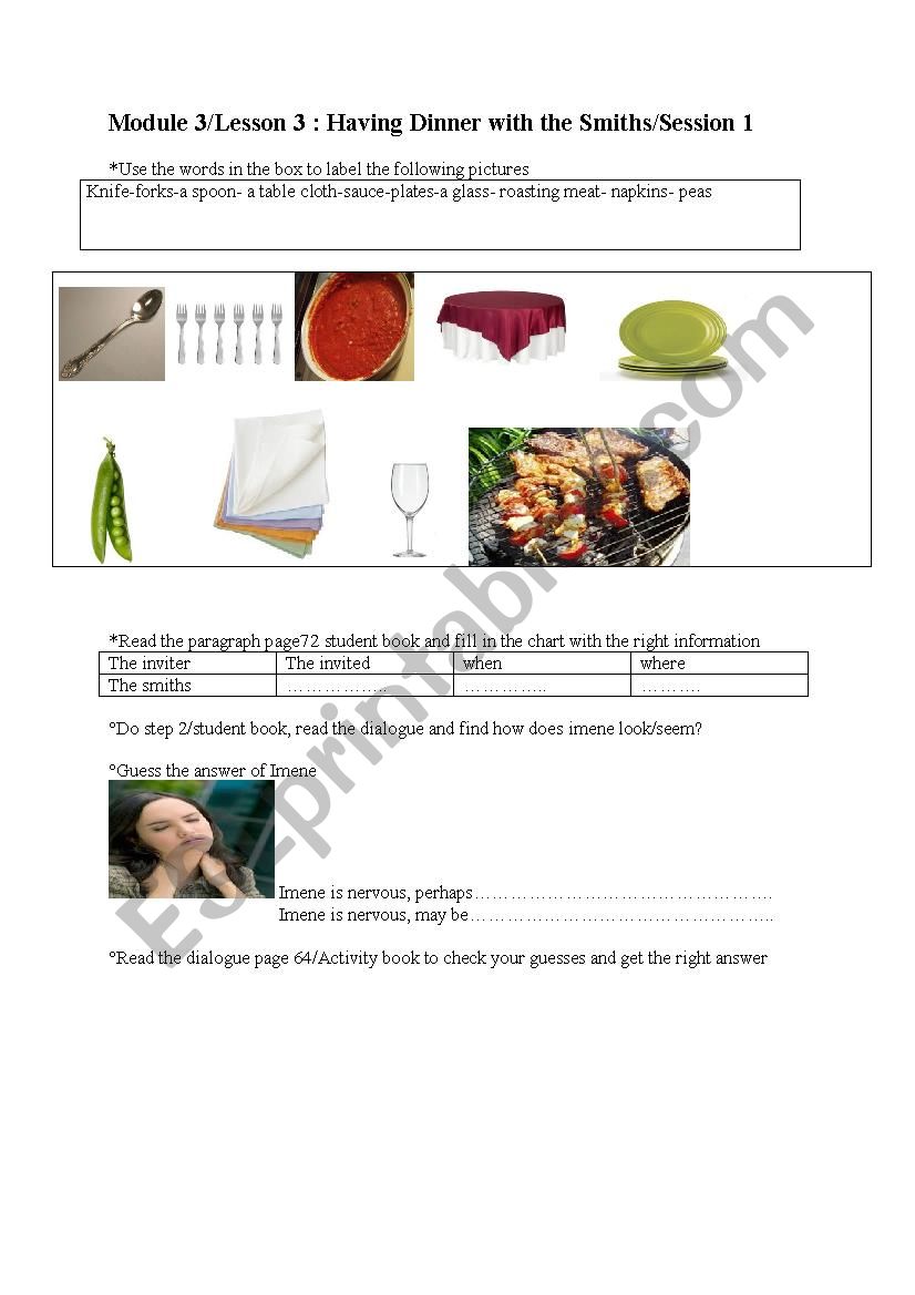 having dinner with the Smith worksheet